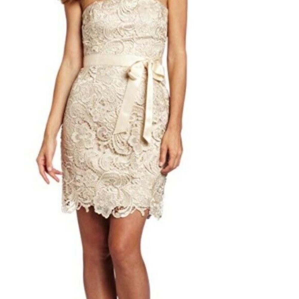 Excellently tailored strapless dress.